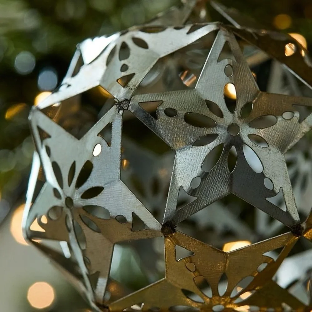 NWT *Set of 12* West Elm Galvanized Metal Geometric Ball Ornament